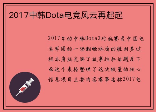2017中韩Dota电竞风云再起起
