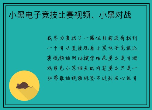 小黑电子竞技比赛视频、小黑对战